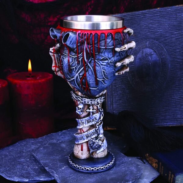 Dark Collection~B4726P9 Black Heart Bleeds Goblet 18cm, Resin w. Stainless Steel