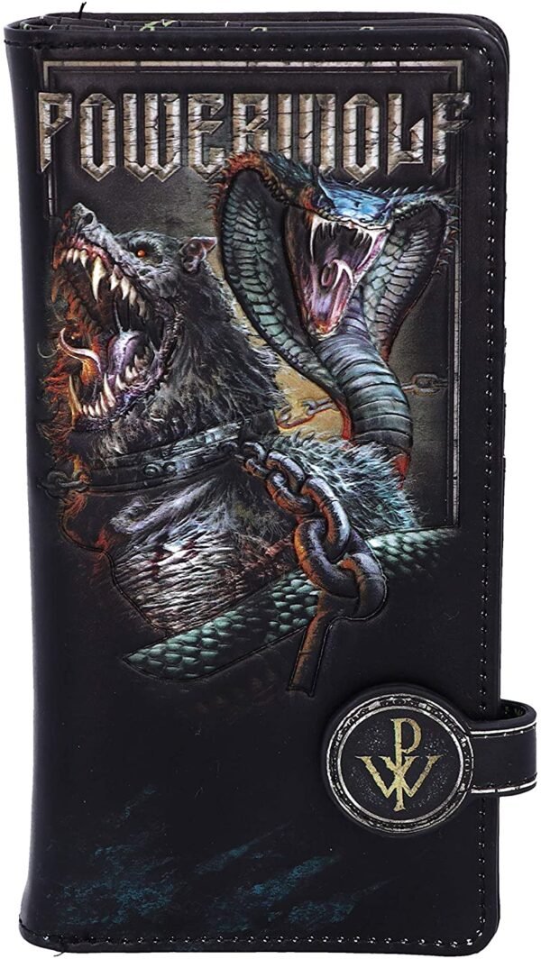 Band Merchandise~ Officially Licensed Powerwolf Kiss of The Cobra King Embossed Womens Purse, Black, 18.5cm