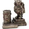 Magic  Collection~5 Inch Steampunk Owl Cell Phone Stand Pen Holder Antique Bronze Finish Statue