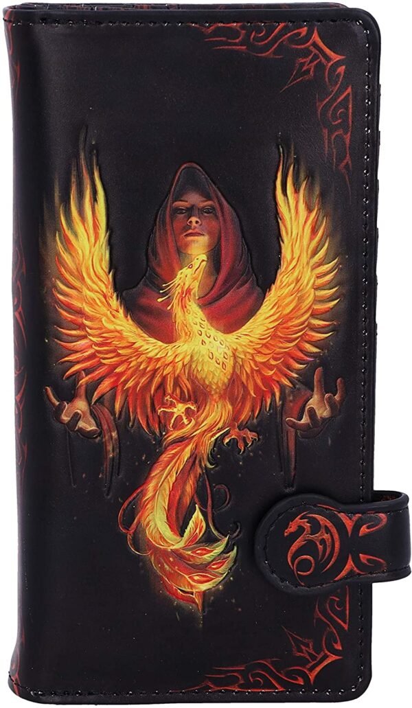 Artist Collections~ Anne Stokes Phoenix Rising Mythical Bird Embossed Purse, Black, 18.5cm