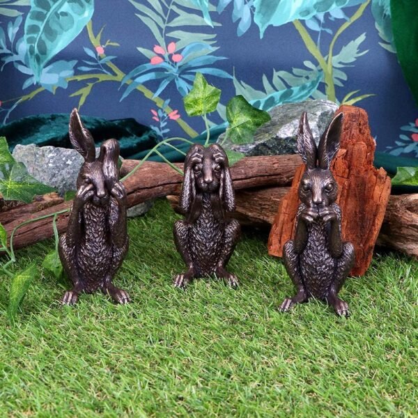 Animal Collection~ See No, Hear No, Speak No Evil Bronze Hare Figurines, Polyresin, One Size