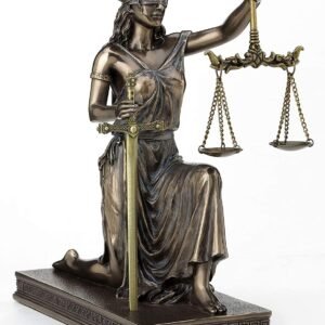 Magic  Collection~10 Inch Lady Justice Kneeling Holding Scale and Sword Solid Metal Letter Opener Antique Bronze Finish Roman Greek Lawyer Statue