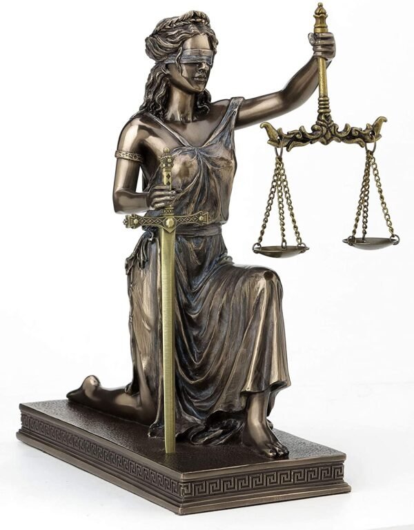 Magic  Collection~10 Inch Lady Justice Kneeling Holding Scale and Sword Solid Metal Letter Opener Antique Bronze Finish Roman Greek Lawyer Statue