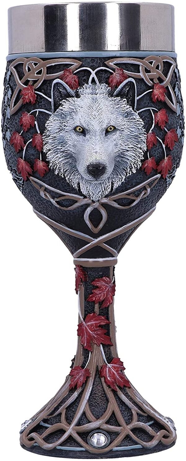 Magicun N.Giftware~White Lisa Parker Guardian of The Fall Autumn Wolf Goblet, 19.5cm