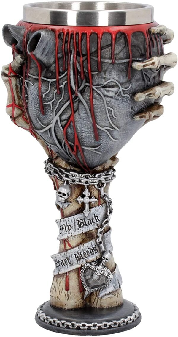 Dark Collection~B4726P9 Black Heart Bleeds Goblet 18cm, Resin w. Stainless Steel