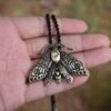 SanLan Death Head Moth Pendant Necklace Wicca Jewelry Goth Moth and The Moon