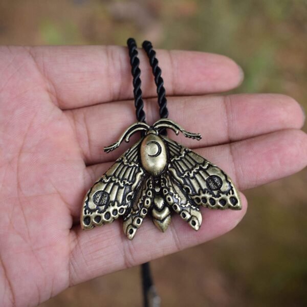 SanLan Death Head Moth Pendant Necklace Wicca Jewelry Goth Moth and The Moon