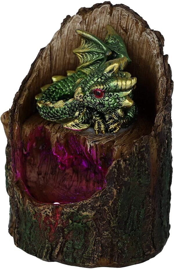 Magicun N.Giftware~Arboreal Hatchling Green Dragon in Tree Trunk Light Up Figurine, 10.8cm, Red