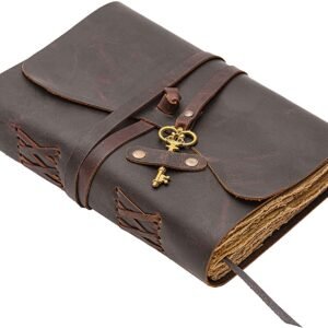 Witchcraft~Elizo Antique Leather Journal Blank Pages - Vintage Leather Journal with Deckle Edge Pages - Book of Shadows - Leather Bound Journal for Men and Women - 200 Pages, 7.5" x 5.5" - 1009