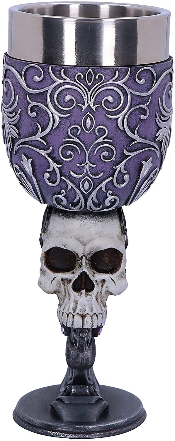Magicun N.Giftware~Deaths Desire Twin Skull Heart Set of Two Goblets, 18.5cm, Purple