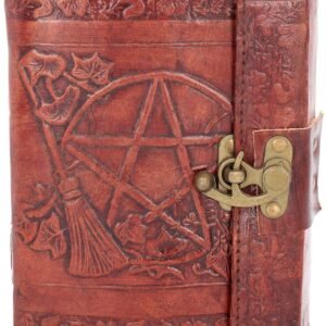 Wiccan Collection~Pentagram Embossed Leather Journal With Lock 20cm Brown