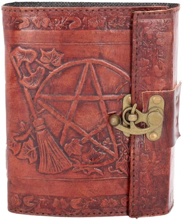 Wiccan Collection~Pentagram Embossed Leather Journal With Lock 20cm Brown
