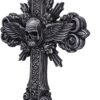 Artist Collections~ Spiral Dead Mans Hand Cross Skull and Wings Wall Plaque, Silver, 32.5cm