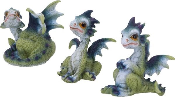 Fantasy Collection~ Triple Trouble Small Set of Three Dragon Infant Ornaments, Green, 15.5cm