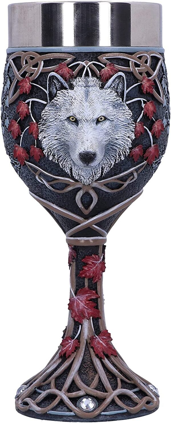 Artist Collections~ Lisa Parker Guardian of the Fall White Autumn Wolf Goblet, 19.5cm