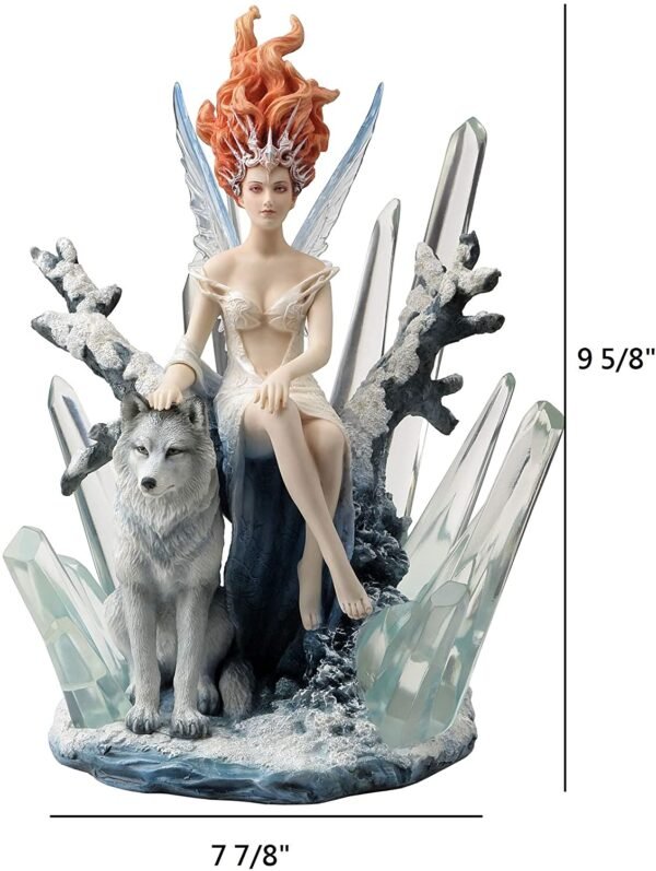 Magicun  Collection~9.63 Inch Fantasy Animal Companion Snow Crystal Fairy by Melanie Delon Figurine Cast Resin Hand Painted Statue Transparent Resin Wolf Figurine