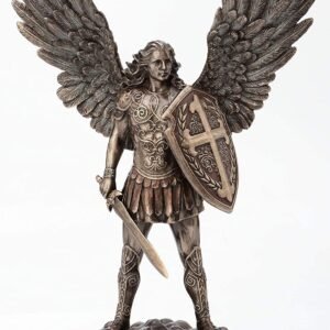 Magic  Collection~11 Inch Saint Michael Archangel with Battle Shield and Sword Cold Cast Resin Material Antique Bronze Finish Angel Statue