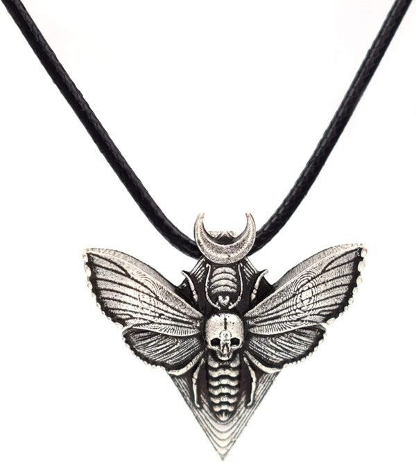 SanLan Death Head Moth Pendant Necklace Wicca Jewelry Goth Moth and The Moon