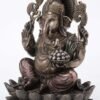 Magic  Collection~10.24 Inch 5 lbs Lord Ganesha Sitting on Lotus Hindu God Antique Bronze Finish Statue