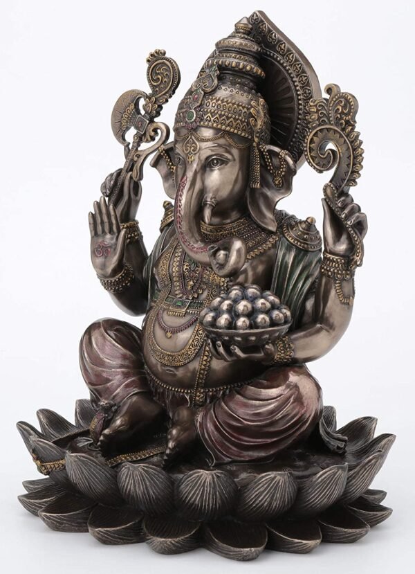 Magic  Collection~10.24 Inch 5 lbs Lord Ganesha Sitting on Lotus Hindu God Antique Bronze Finish Statue