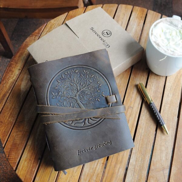 Witchcraft~Leather Journal Tree of Life Notebook Embossed Handmade Travel Diary, A5 Vintage Writing Bound for Men for Women Genuine Antique Rustic Leather 6"x8" Engraved Paper Perfect for Notes Sketchbook + Pen