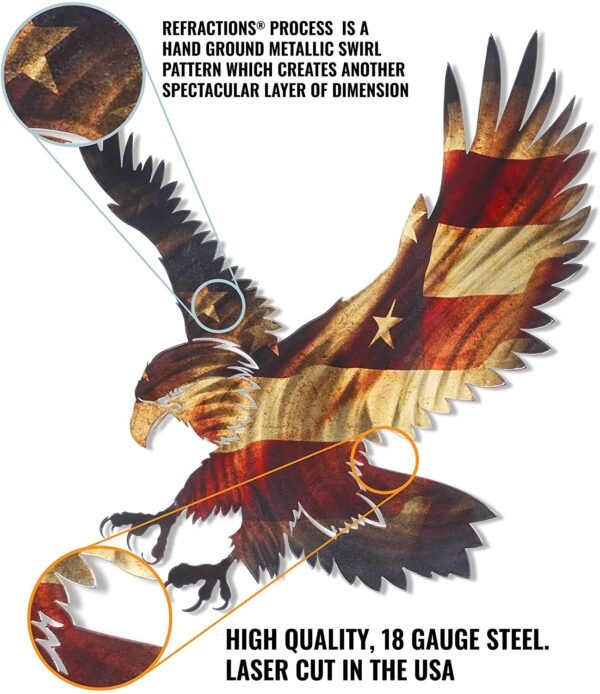 Magic  Collection~3D Metal Wall Art - Bald Eagle American Flag Wall Decor - Patriotic Country Wall Art - Handmade in the USA for Use Indoors or Outdoors