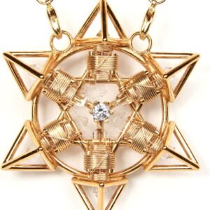 Crystal Healing Pendant - Shambhala Tetra Star Solar Form in 24K Gold Plate with Magnets & Gold-Fill Wire