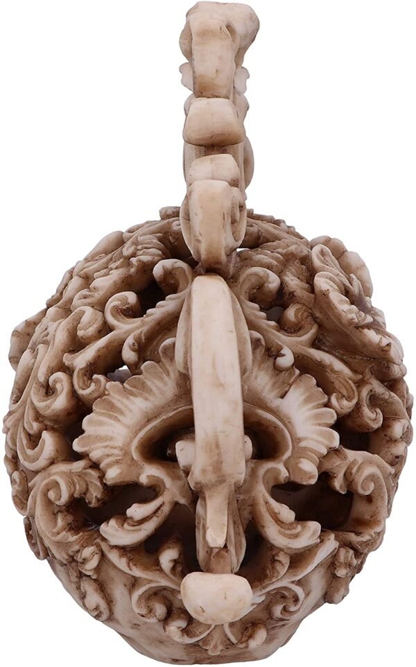 Dark Collection~Rococo Design Carved Skull Figurine Ornament, Natural, 16.5cm