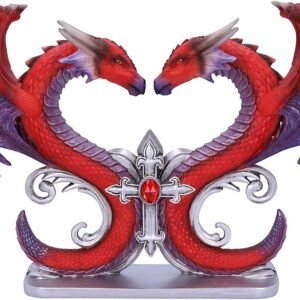 MAGICUN N.GIFTWARE~Dragons Devotion Love Heart Bust Figurine, Red, 29cm