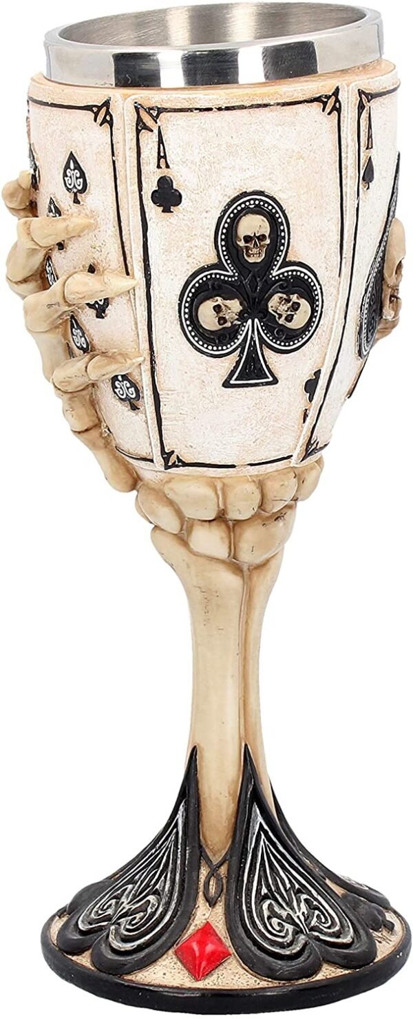 Dark Collection~Dead Man's Hand Goblet 20cm White, Resin w/stainless steel insert, One Size