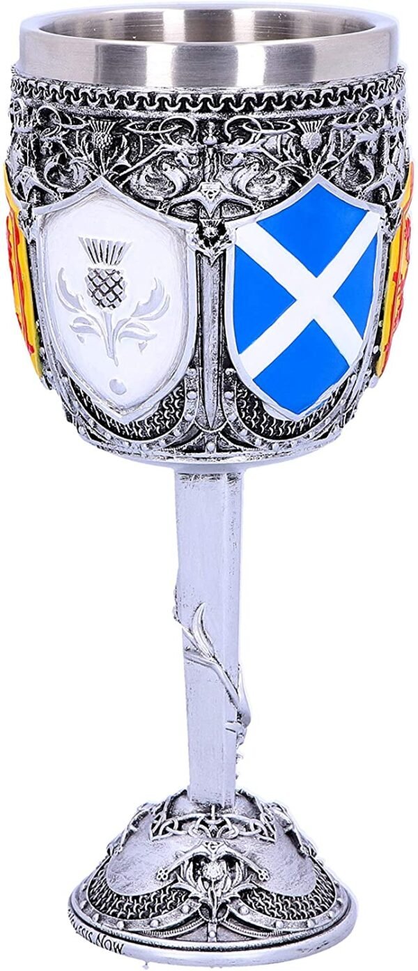 Mythology Collection~ B4697P9 Goblet of The Brave Scottish Shield Chalice 17cm, Resin w. Stainless Steel