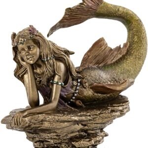 Magic  Collection~Top Collection Daydreaming Mermaid Statue- Hand-Painted Decorative Thinking Mermaid Sculpture with Antique Bronze Finish Look- 6.75-Inch Collectible Fantasy Figurine