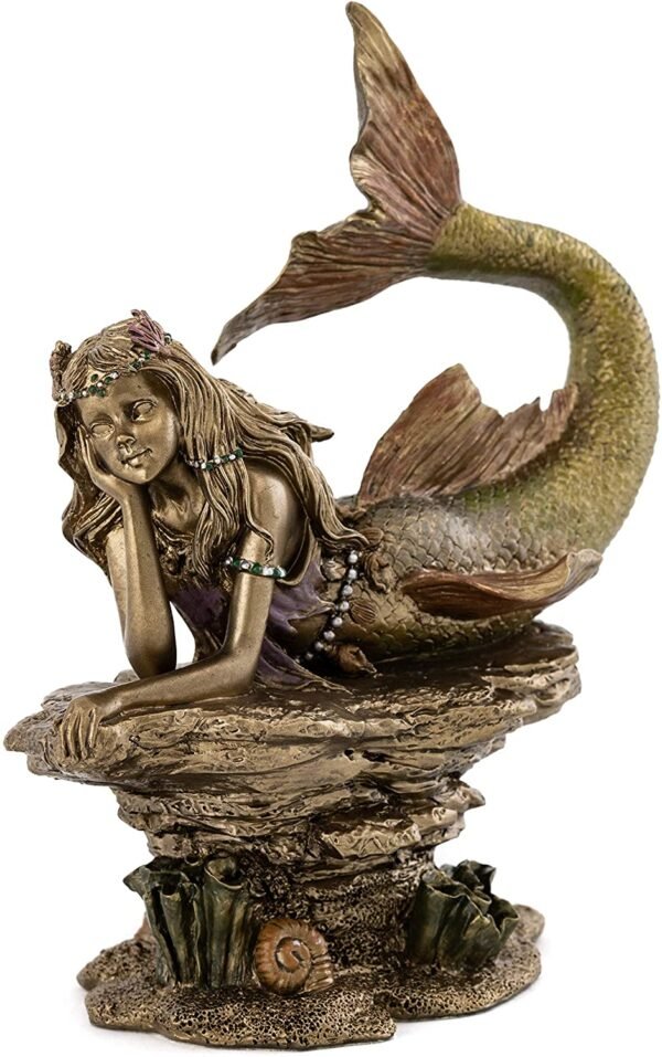 Magic  Collection~Top Collection Daydreaming Mermaid Statue- Hand-Painted Decorative Thinking Mermaid Sculpture with Antique Bronze Finish Look- 6.75-Inch Collectible Fantasy Figurine