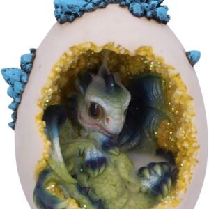 Fantasy Collection~ Hatchling Glory Dragon Backflow Incense Cone Burner, Green/Purple, 17cm