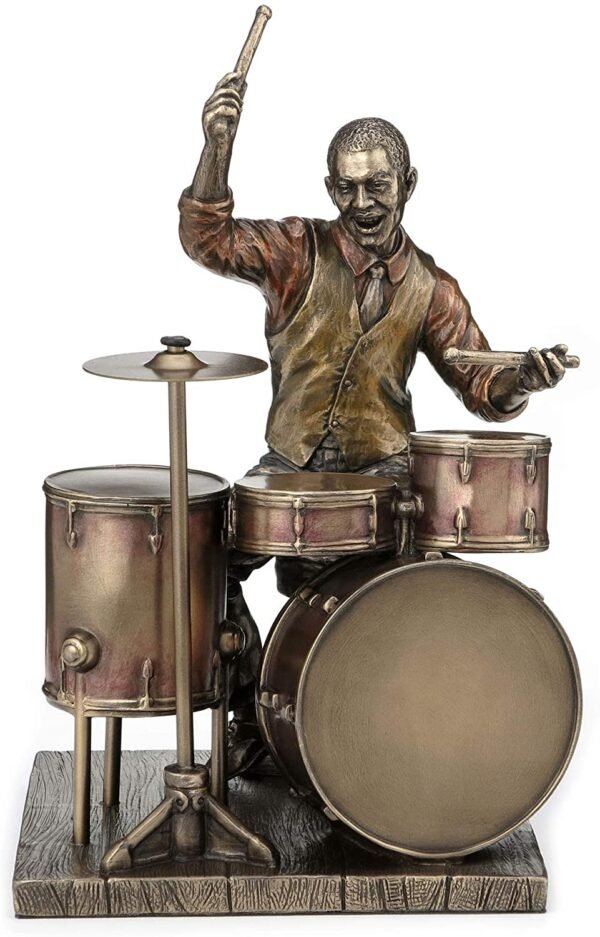 Magic  Collection~8.1 Inch African American Male Jazz Band Drummer Bronze Finish Statue