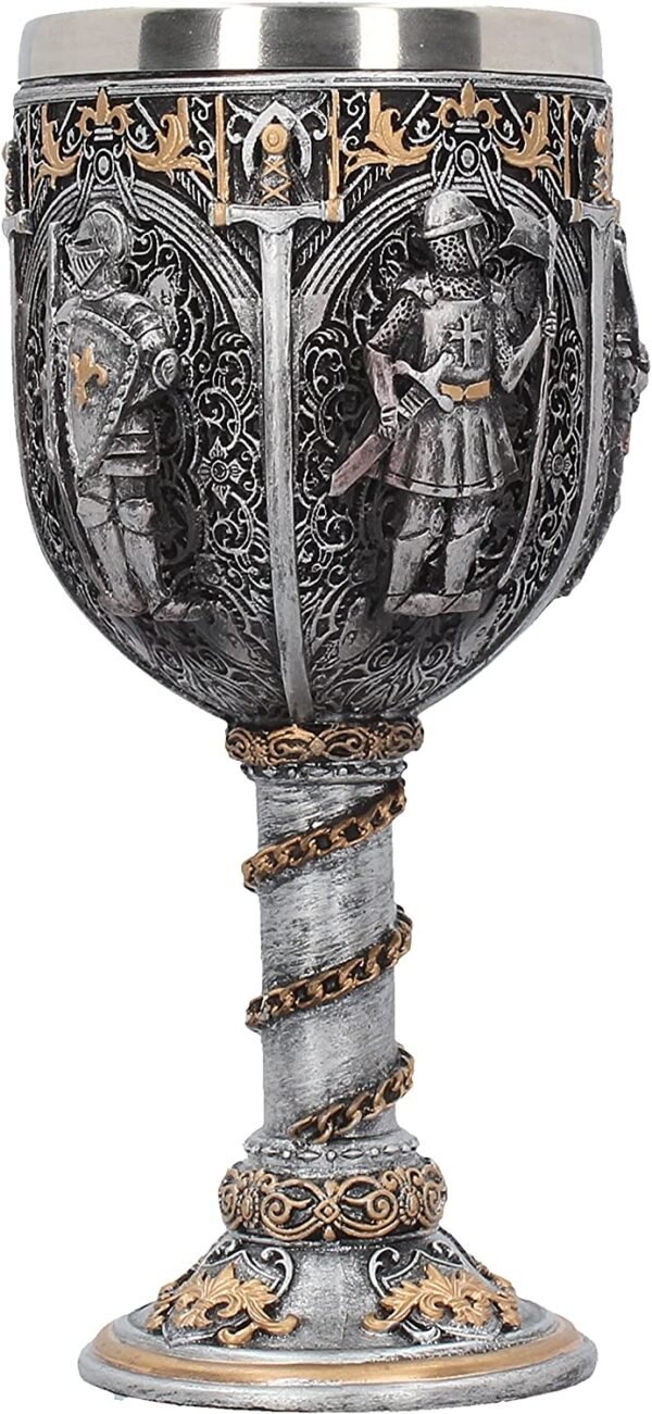 Magicun N.Giftware~Silver, Medieval Knight Goblet 17.5cm, Resin w/Stainless Steel Insert