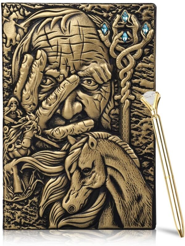 Witchcraft~Embossed Leather Journal Writing Notebook - Antique Handmade Leather Daily Notepad Sketchbook, Travel Diary & Notebooks to Write in, Phoenix Gift For Men & Women, with Golden Classic Pen, (Bronze)