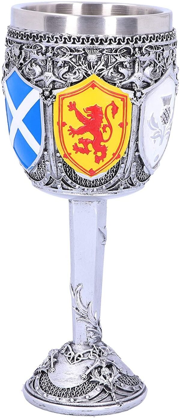Mythology Collection~ B4697P9 Goblet of The Brave Scottish Shield Chalice 17cm, Resin w. Stainless Steel
