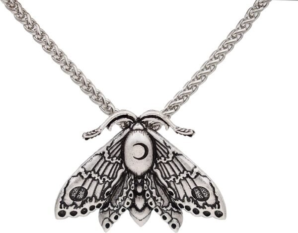 SanLan Death Head Moth Pendant Necklace Wicca Jewelry Goth Moth and The Moon