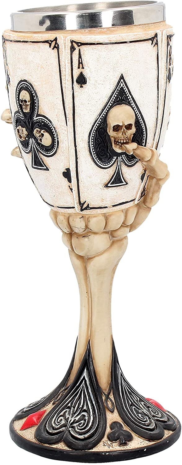 Dark Collection~Dead Man's Hand Goblet 20cm White, Resin w/stainless steel insert, One Size