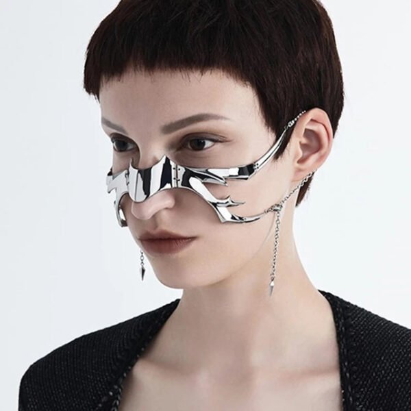 Fashion Gothic Mask Punk Liquid Irregular Silver Color Hollow Women Men Party Individuation Individual Jewelry Accessory