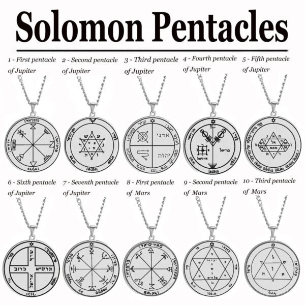 Silver Color 44 Solomon Pentacles Seal of Jupiter Mars Mercury Moon Saturn Sun Venus Talisman Pendant Stainless Steel Necklace