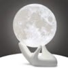 Moon Lamp, 3.5 Inch 3D Printing Lunar Lamp Night Light with White Hand Stand as Kids Women Girls Boy Birthday Gift, USB Charging Touch Control Brightness Two Tone Warm Cool White