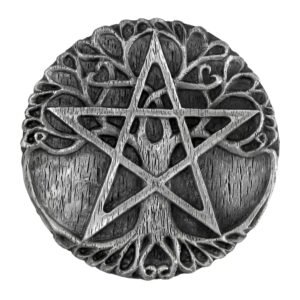 Pewter Tree Pentacle Paten Altar Tile Disk Dryad Design Wiccan Ritual Supplies