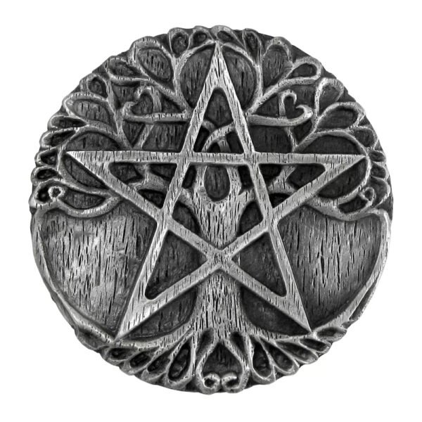 Pewter Tree Pentacle Paten Altar Tile Disk Dryad Design Wiccan Ritual Supplies