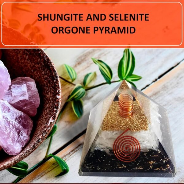 Crystal Orgone Pyramid – Orgonite Energy Generator with Copper-Wrapped Quartz and Shungite Crystals for Positive Energy