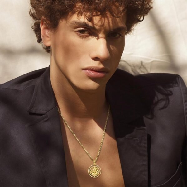 Vito Sterling Silver Tetragrammaton Necklace for Women Men, Abalone Shell 18k Gold Plated Pentagram Pendant, Wiccan Protection Amulet Pentacle Star Jewelry Gift for Wife Husband, 24"/18"/22"