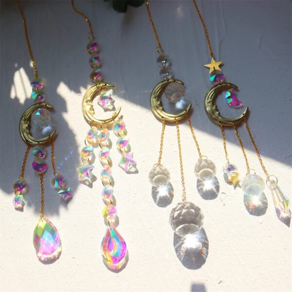 Crystal Wind Chime Star Moon Sun Light Catcher Prism Rainbow Maker Suncatcher Windbell Hanging Pendant Ornament Home Decoration