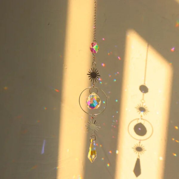 Elegant Suncatcher Crystal Wind Chime with Star, Moon, and Diamond Design - Hanging Prisms for Rainbow Light Effects - Decorative Pendant for Home and Garden