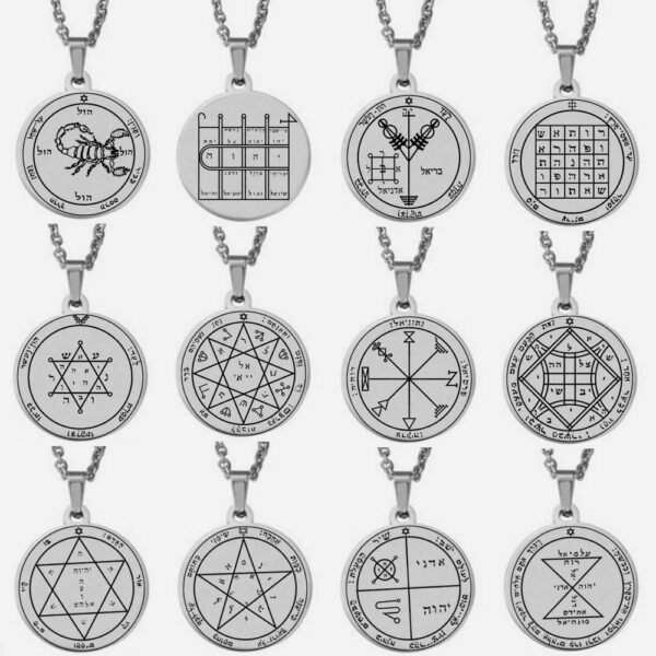 Silver Color 44 Solomon Pentacles Seal of Jupiter Mars Mercury Moon Saturn Sun Venus Talisman Pendant Stainless Steel Necklace